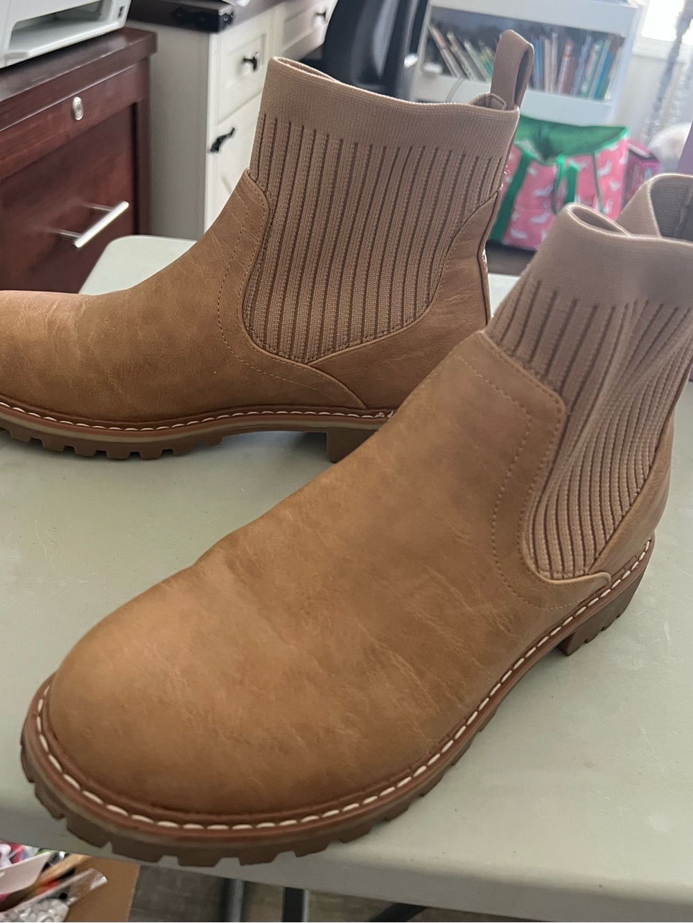 Corkys Tan Ribbed Chelsea Ankle Booties